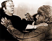 Бела Лугоши и Лон Чейни-младший в фильме Франкенштейн встречает Человека-Волка, 1943